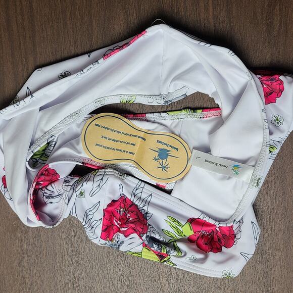 NWT Beachsissi Women’s Tankini Set Pink Top White Rose Bottoms L - Picture 5 of 7